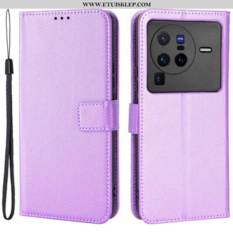 Etui Folio do Vivo X80 Pro z Łańcuch Pasek Z Włókna Węglowego